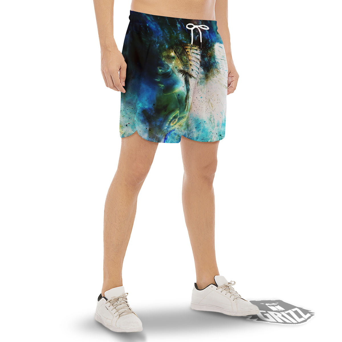 Indian Woman Galaxy Native Men's Gym Shorts-grizzshop
