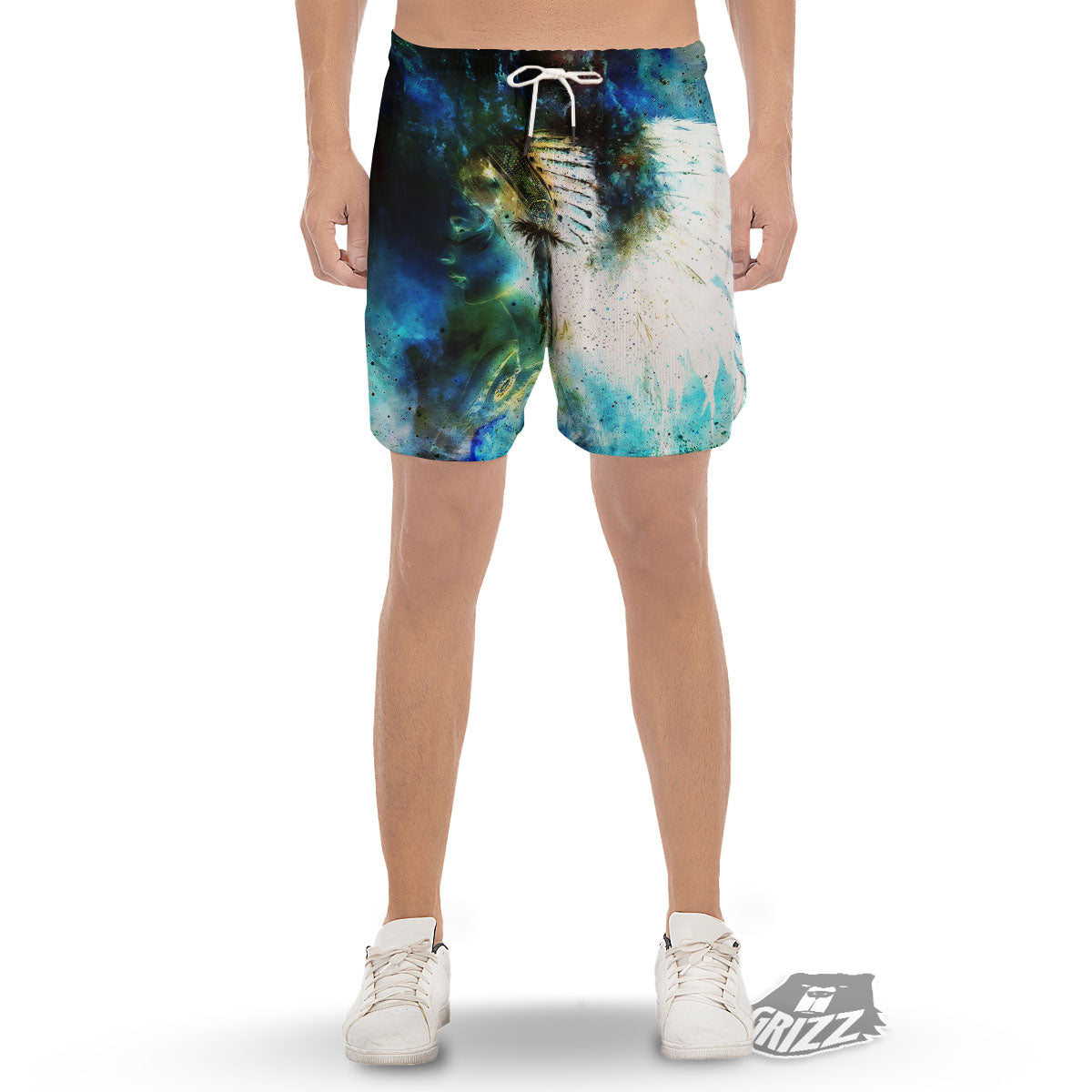 Indian Woman Galaxy Native Men's Gym Shorts-grizzshop