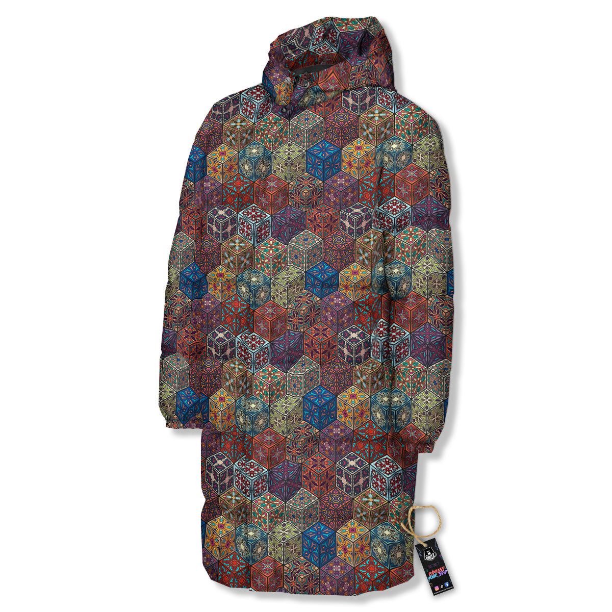 Indian Box Bohemian Print Pattern Long Down Jacket