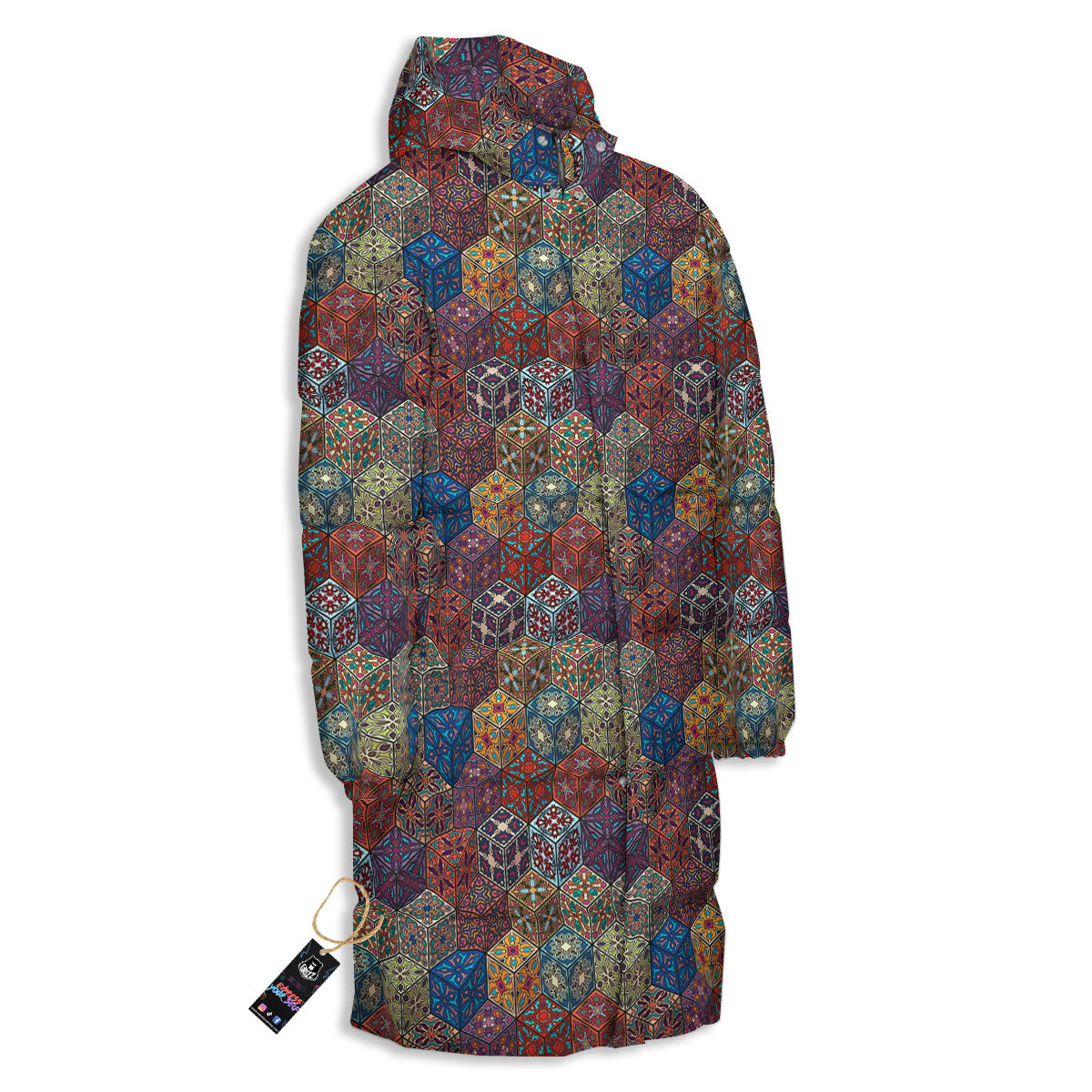 Indian Box Bohemian Print Pattern Long Down Jacket