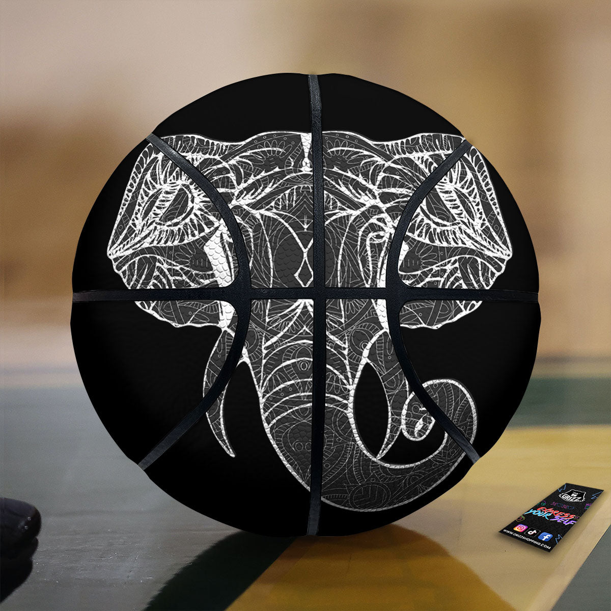 Indian Elephant White And Black Print Basketball