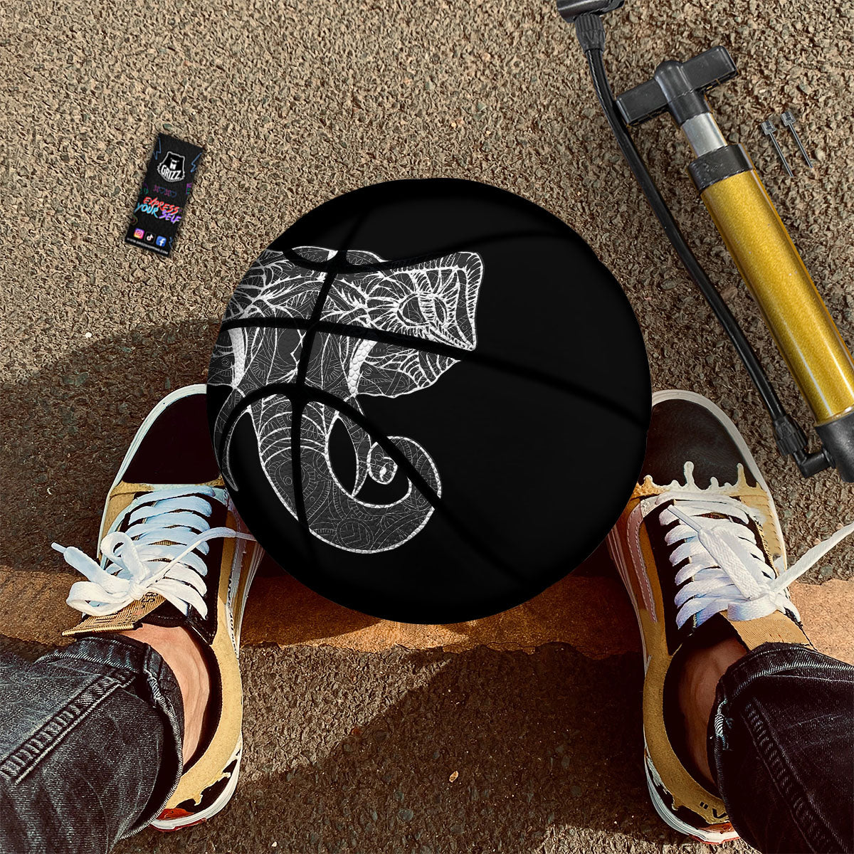 Indian Elephant White And Black Print Basketball