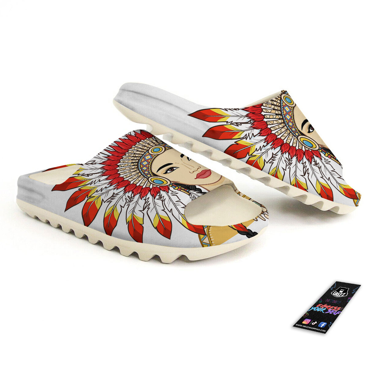 Indian Girl Native American Print Sandals-grizzshop