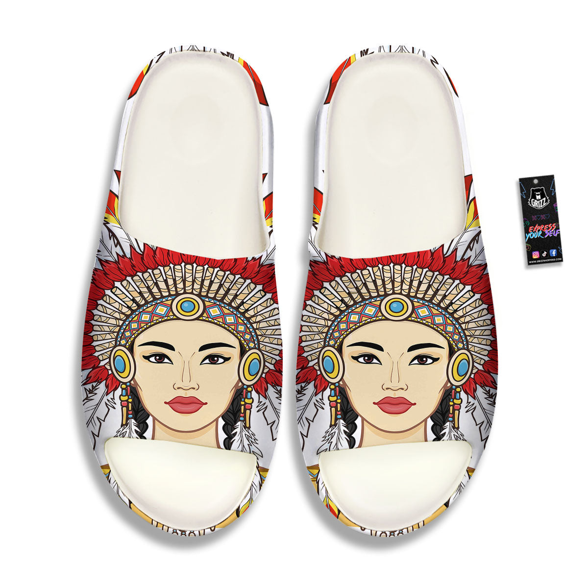 Indian Girl Native American Print Sandals-grizzshop