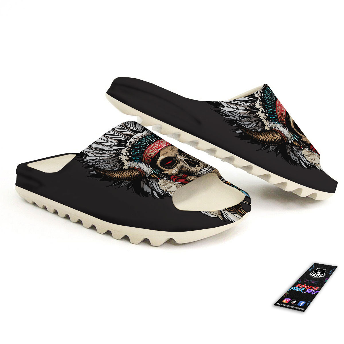 Indian Skull Native American Print Sandals-grizzshop