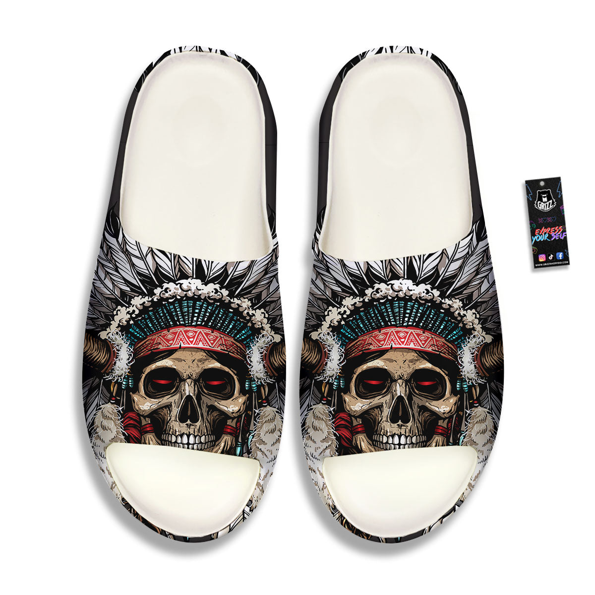 Indian Skull Native American Print Sandals-grizzshop