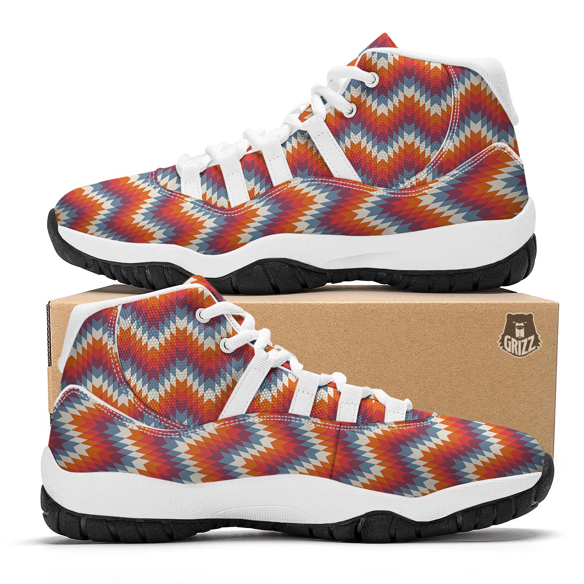 Indians Native American Navajo Aztec Tribal Print White Bball Shoes-grizzshop