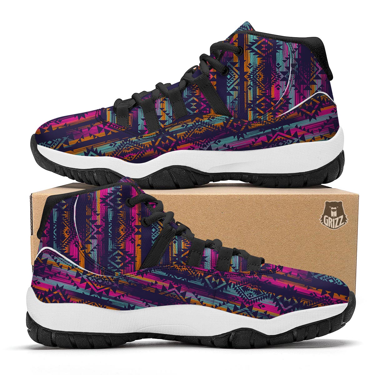 Indians Navajo Aztec Tribal Native American Print Black Bball Shoes-grizzshop