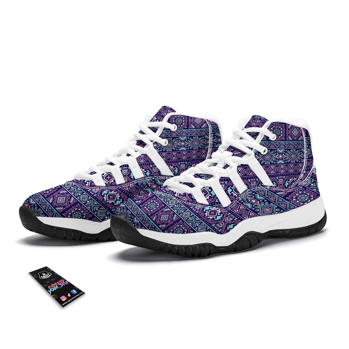 Indians Tribal Native Navajo American Aztec Print White Bball Shoes-grizzshop