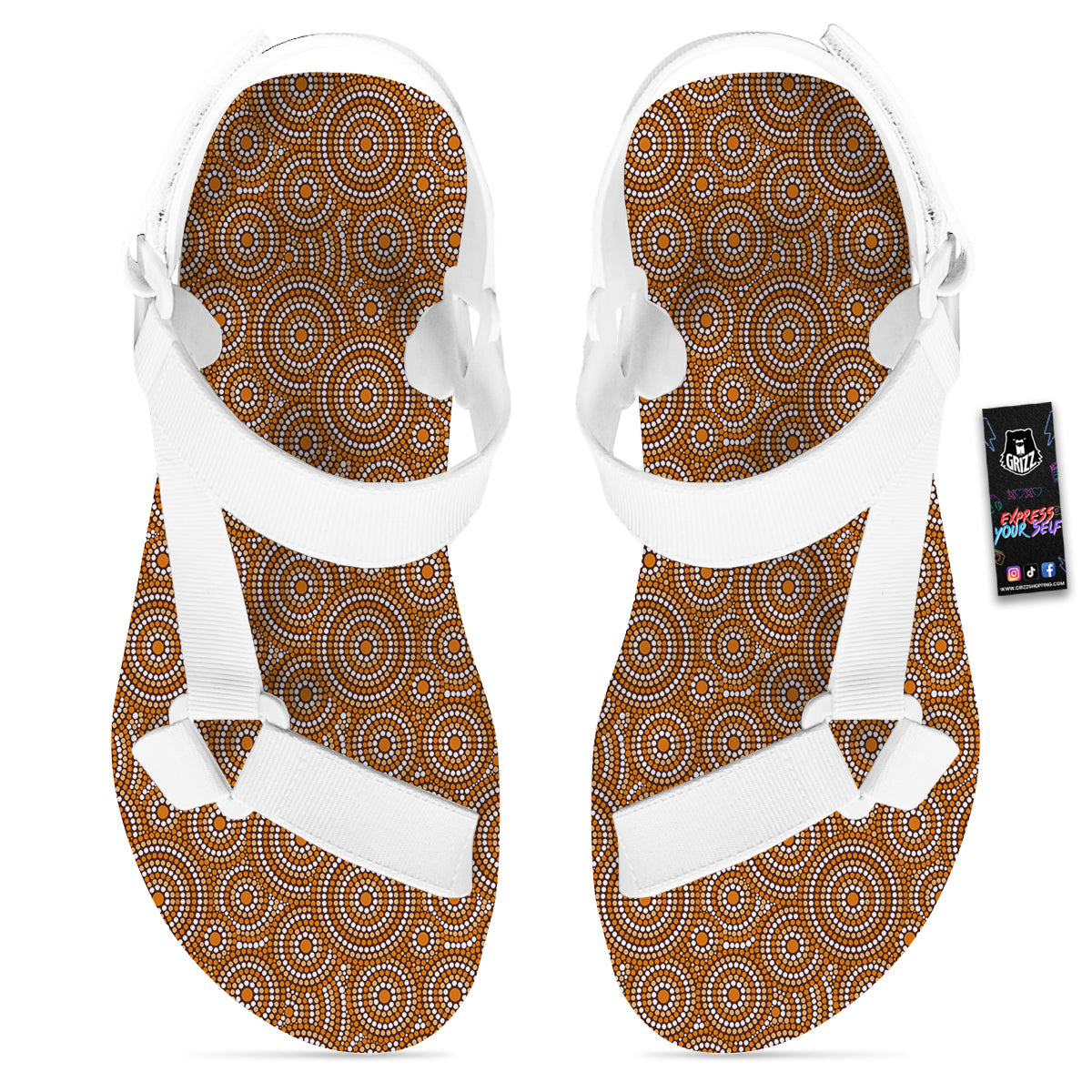 Indigenous Aboriginal Print Pattern White Open Toe Sandals-grizzshop