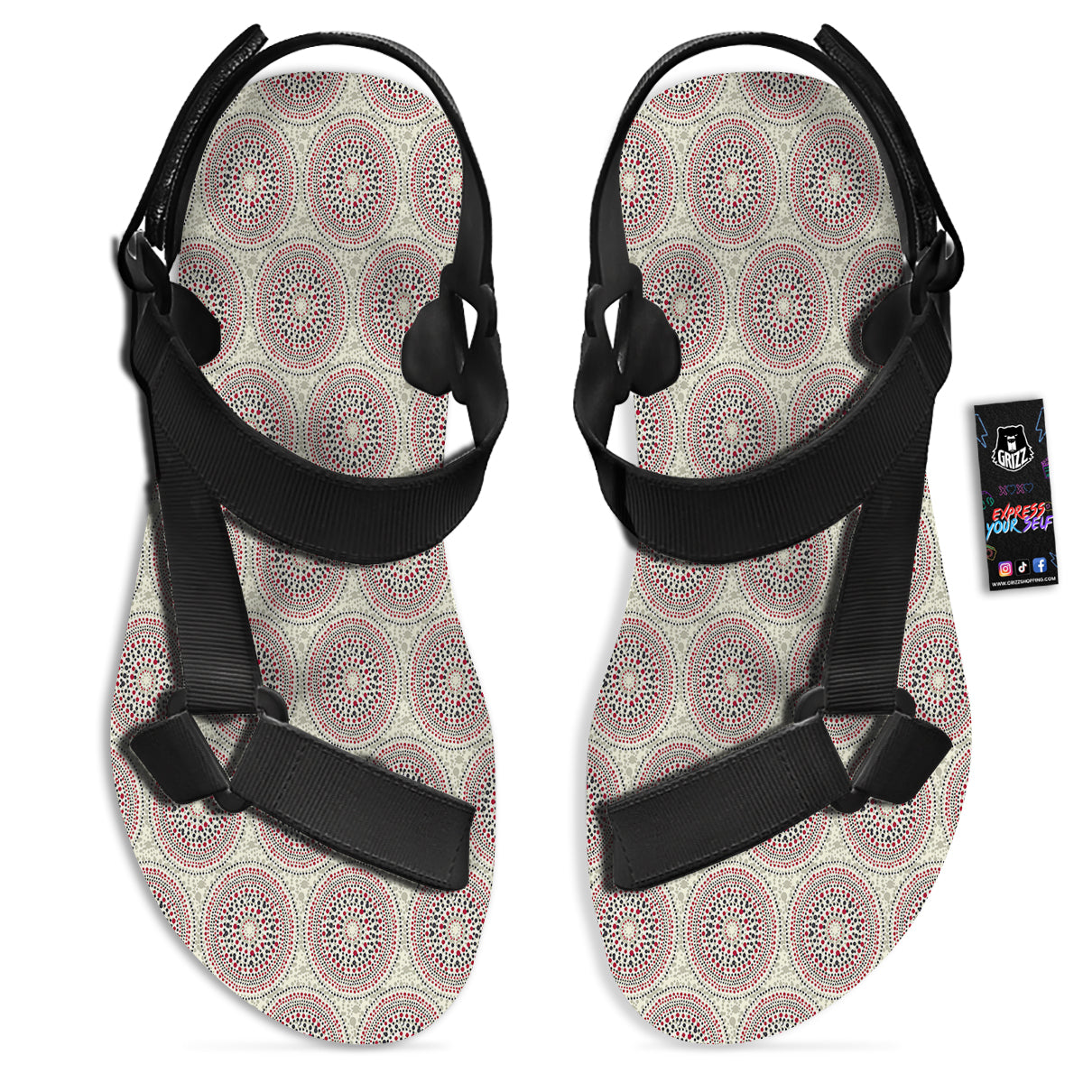 Indigenous Dot Aboriginal Print Pattern Black Open Toe Sandals-grizzshop