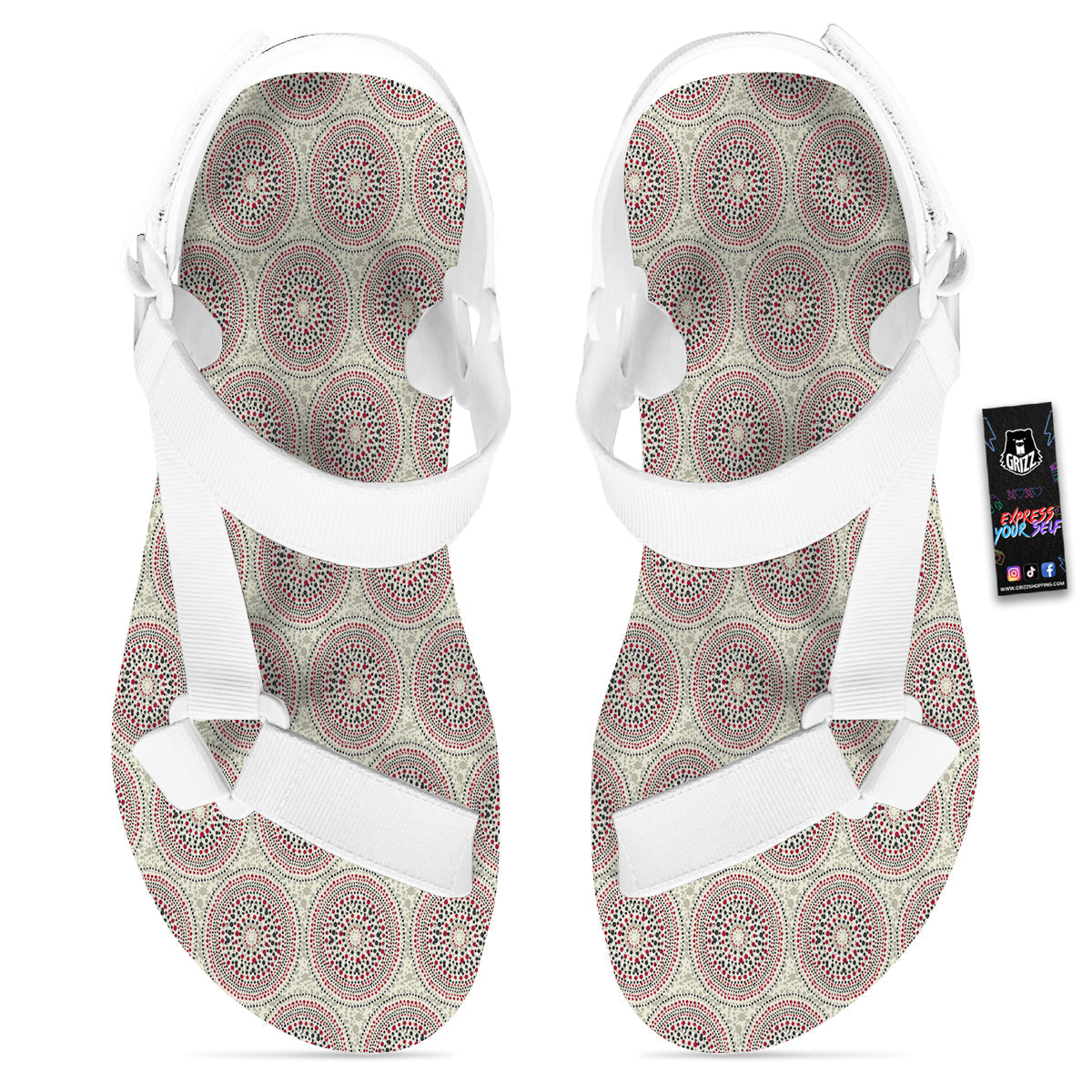 Indigenous Dot Aboriginal Print Pattern White Open Toe Sandals-grizzshop