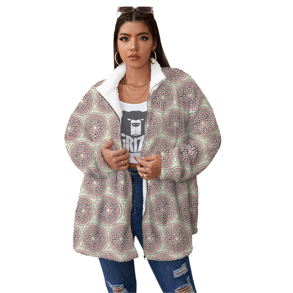 Indigenous Dot Aboriginal Print Pattern Women's Sherpa Jacket-grizzshop