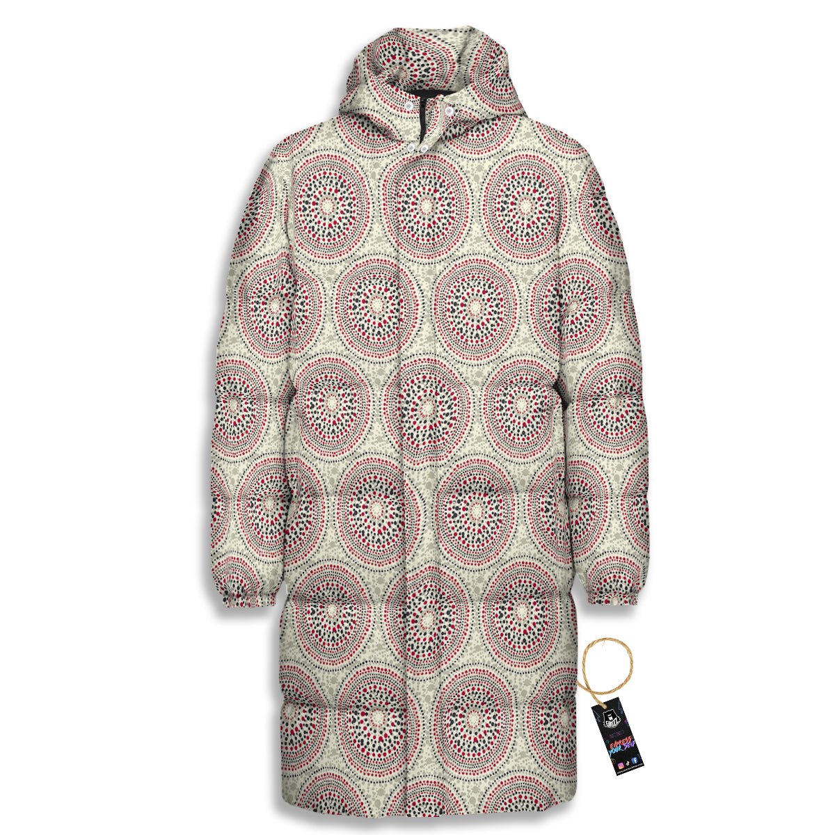 Indigenous Dot Aboriginal Print Pattern Long Down Jacket
