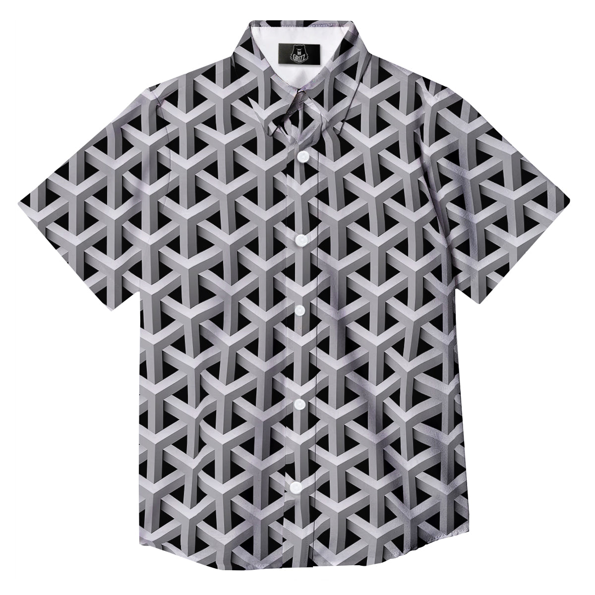Industrial Raster 3D Print Pattern Button Up Shirt-grizzshop