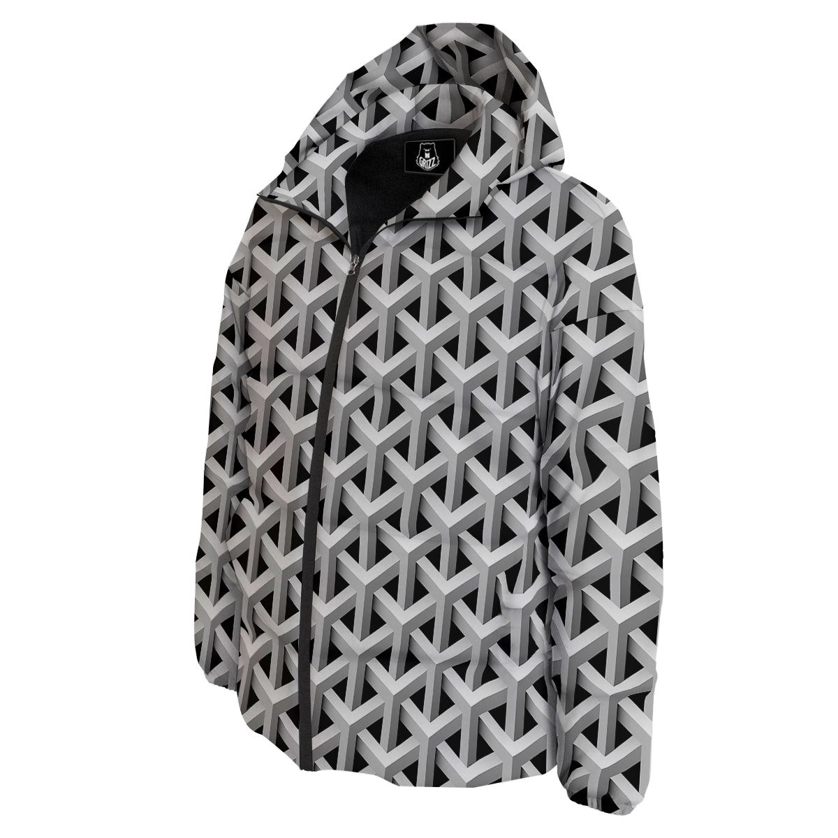 Industrial Raster 3D Print Pattern Down Jacket-grizzshop