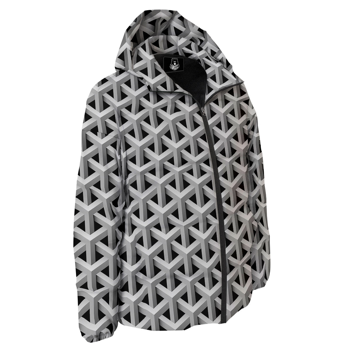 Industrial Raster 3D Print Pattern Down Jacket-grizzshop