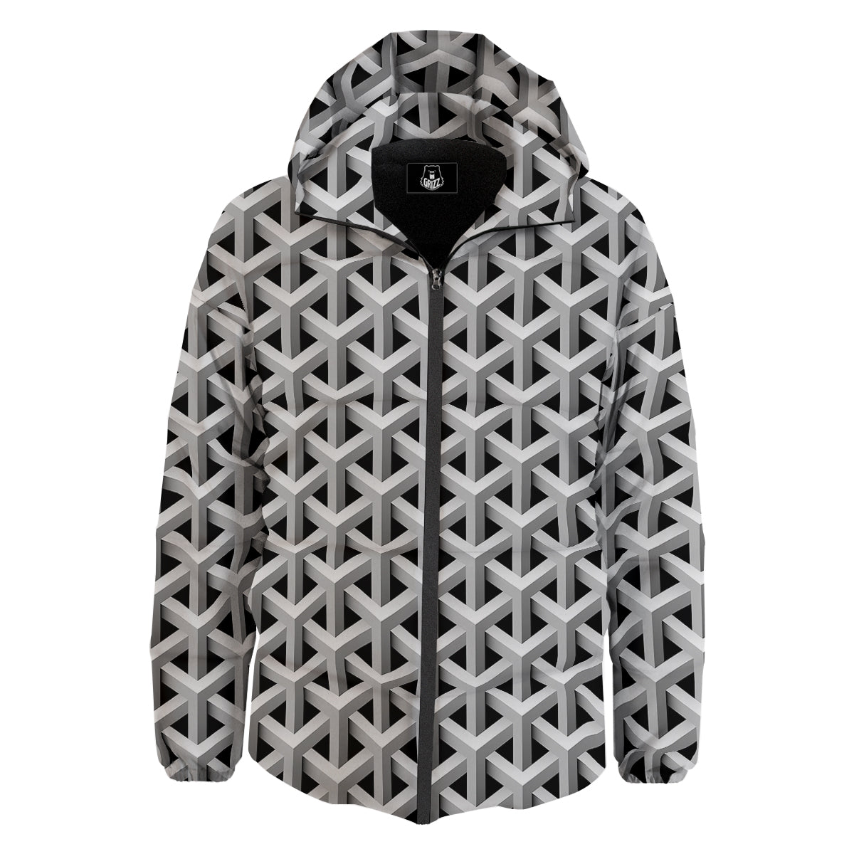 Industrial Raster 3D Print Pattern Down Jacket-grizzshop