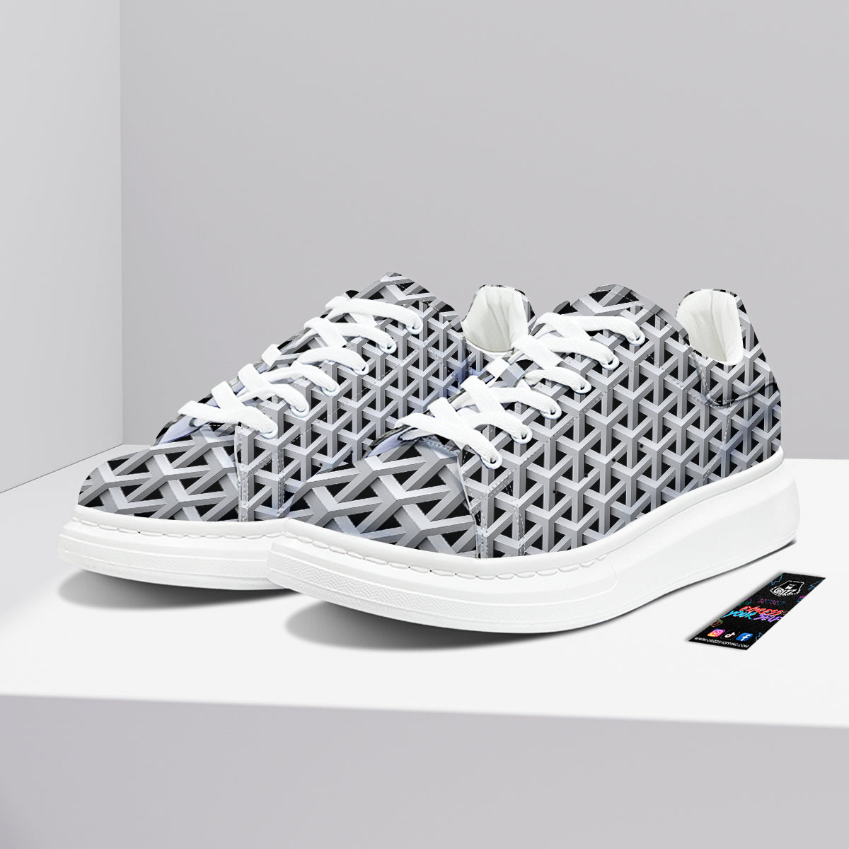 Industrial Raster 3D Print Pattern Platform Shoes-grizzshop