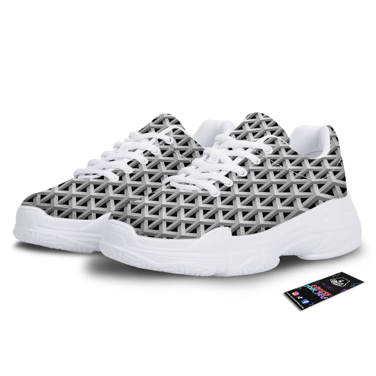 Industrial Raster 3D Print Pattern White Chunky Shoes-grizzshop
