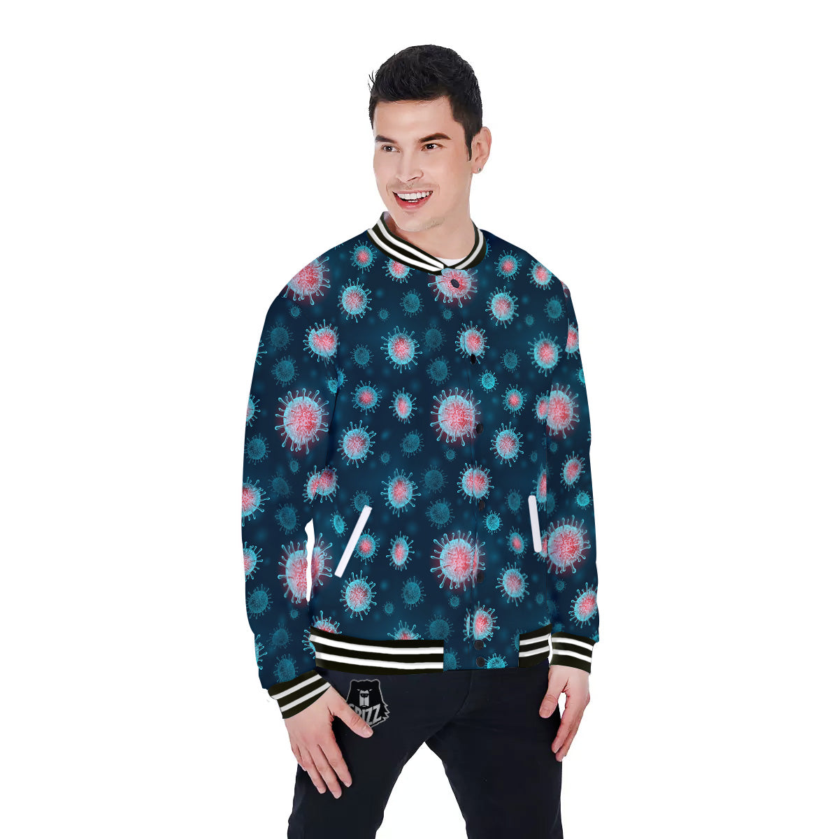 Infection Virus Print Pattern Baseball Jacket-grizzshop
