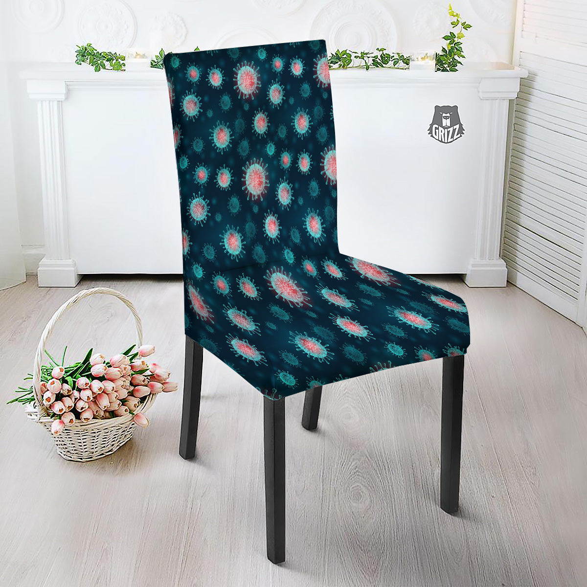 Infection Virus Print Pattern Dining Chair Slipcover-grizzshop