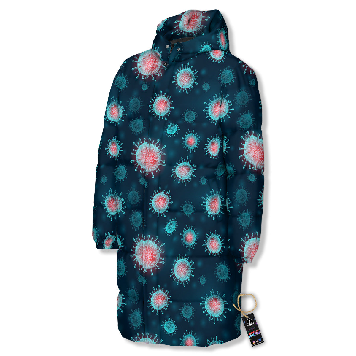 Infection Virus Print Pattern Long Down Jacket-grizzshop
