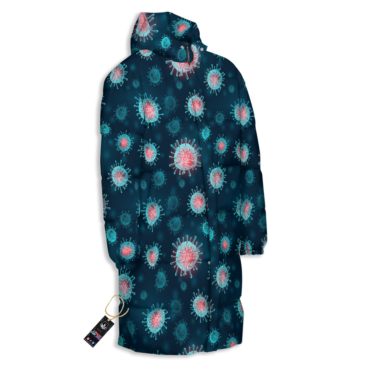 Infection Virus Print Pattern Long Down Jacket-grizzshop