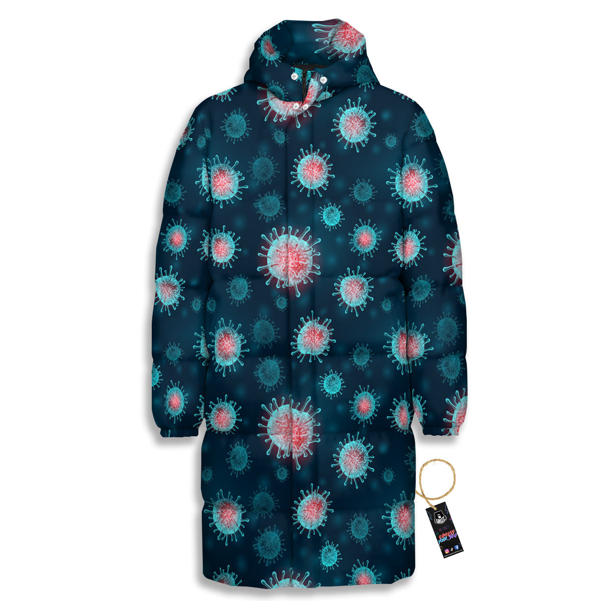 Infection Virus Print Pattern Long Down Jacket-grizzshop