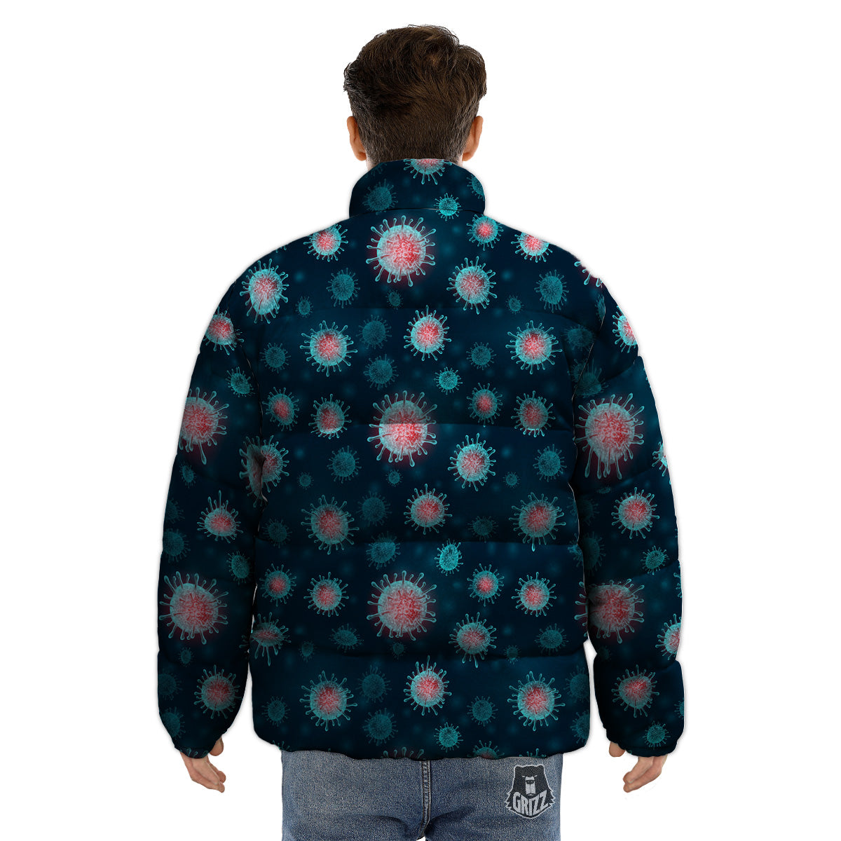 Infection Virus Print Pattern Puffer Jacket-grizzshop