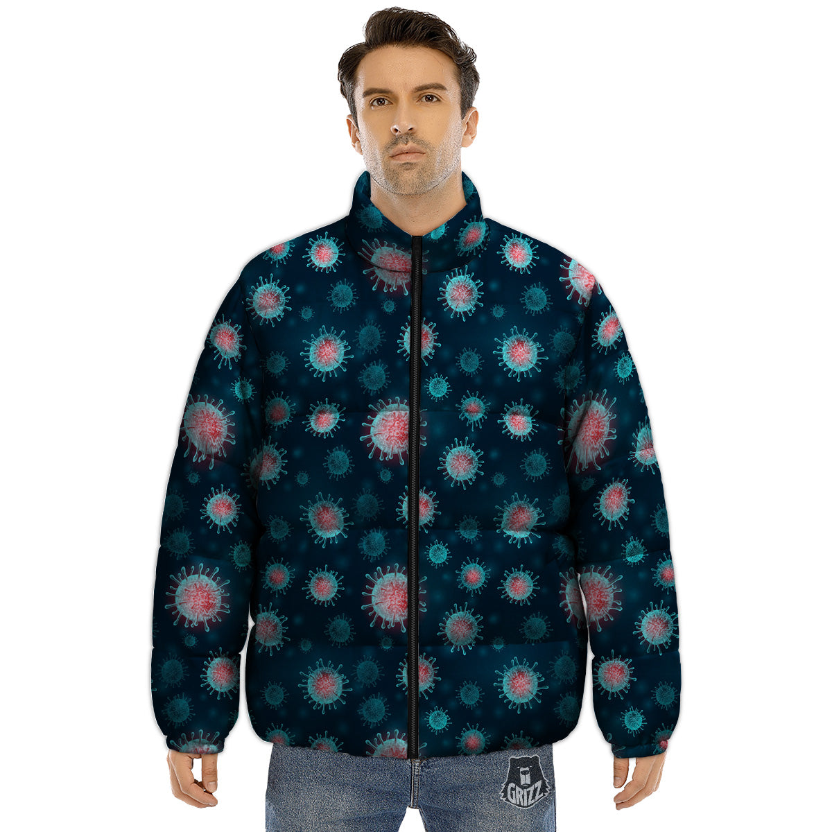 Infection Virus Print Pattern Puffer Jacket-grizzshop
