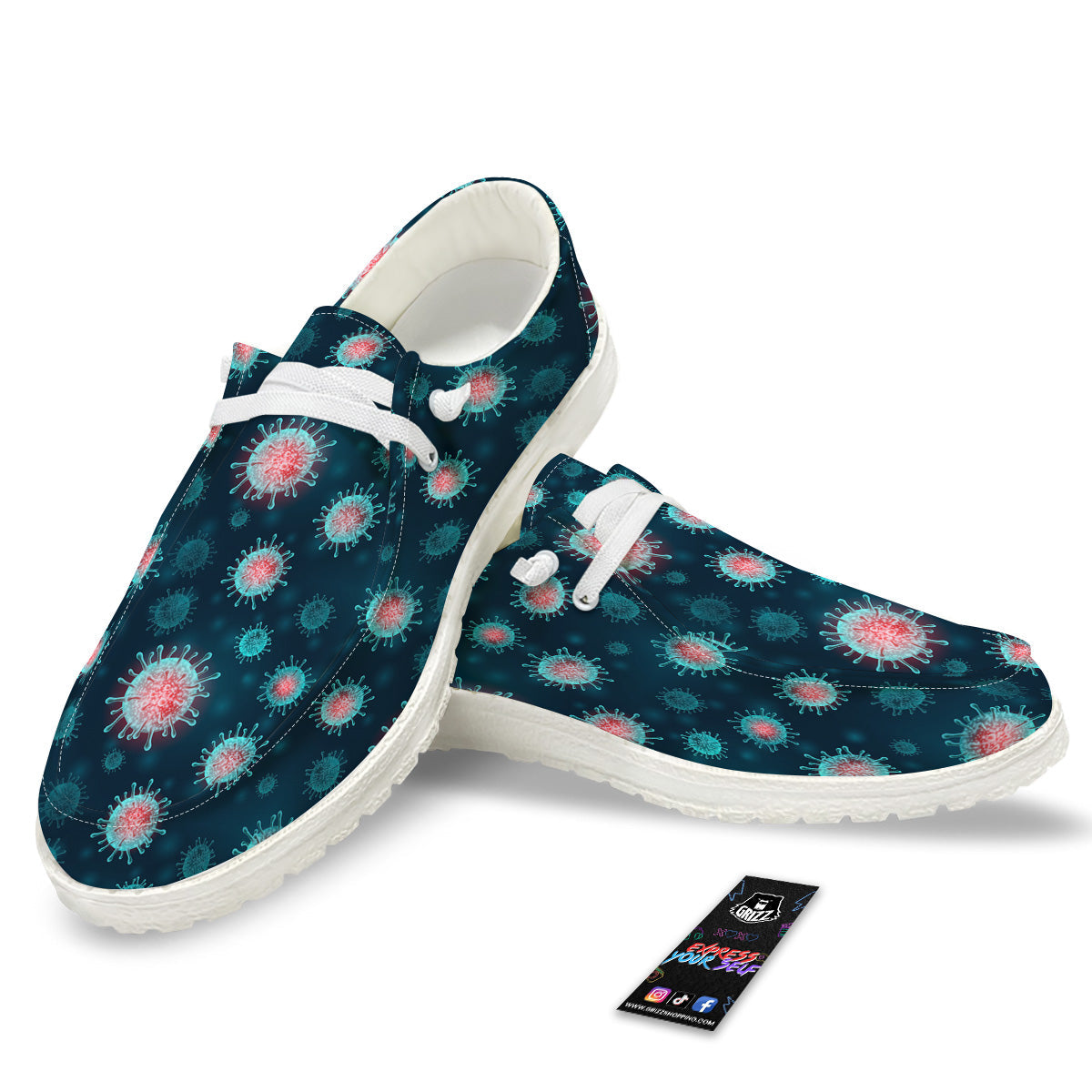 Infection Virus Print Pattern White Loafers-grizzshop