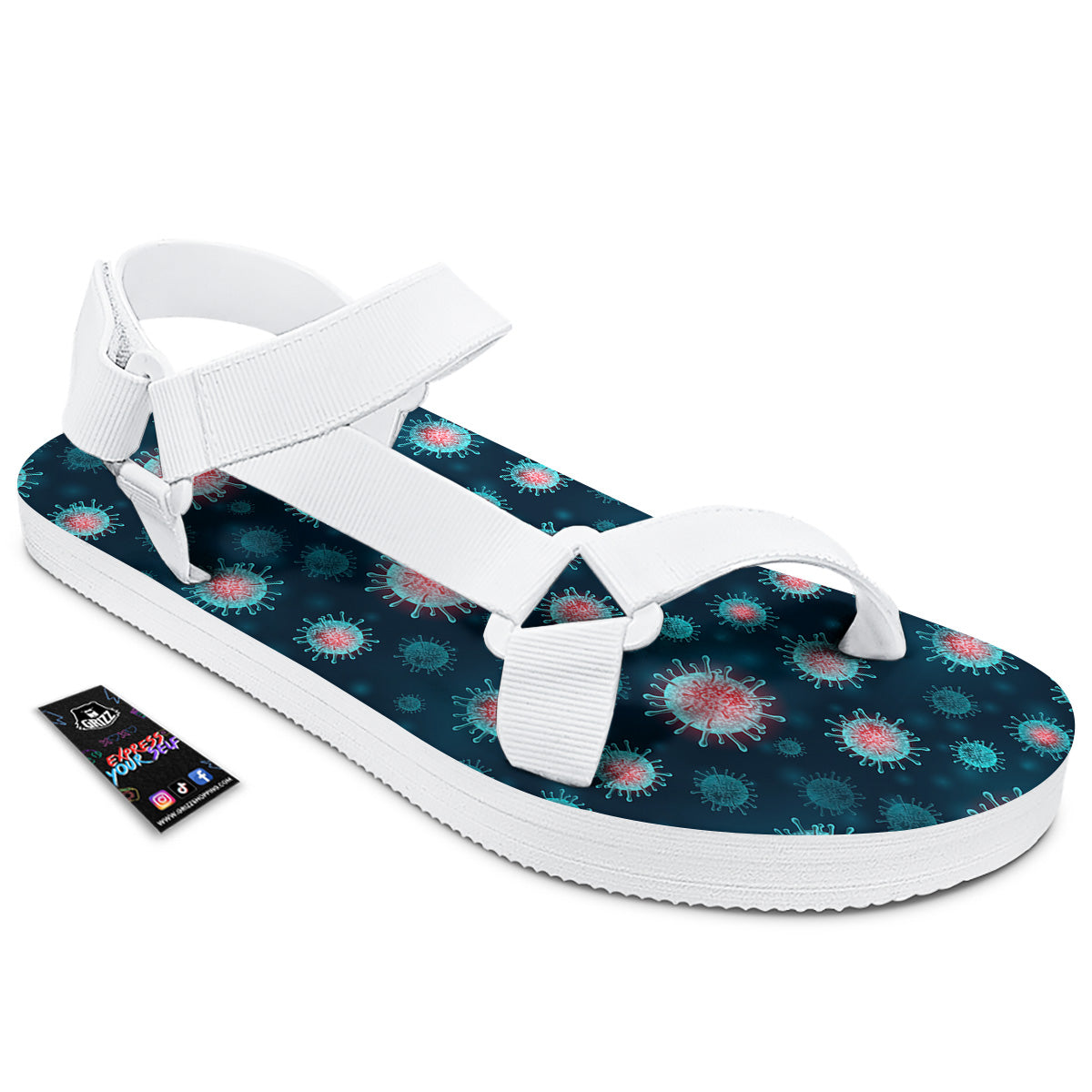 Infection Virus Print Pattern White Open Toe Sandals-grizzshop