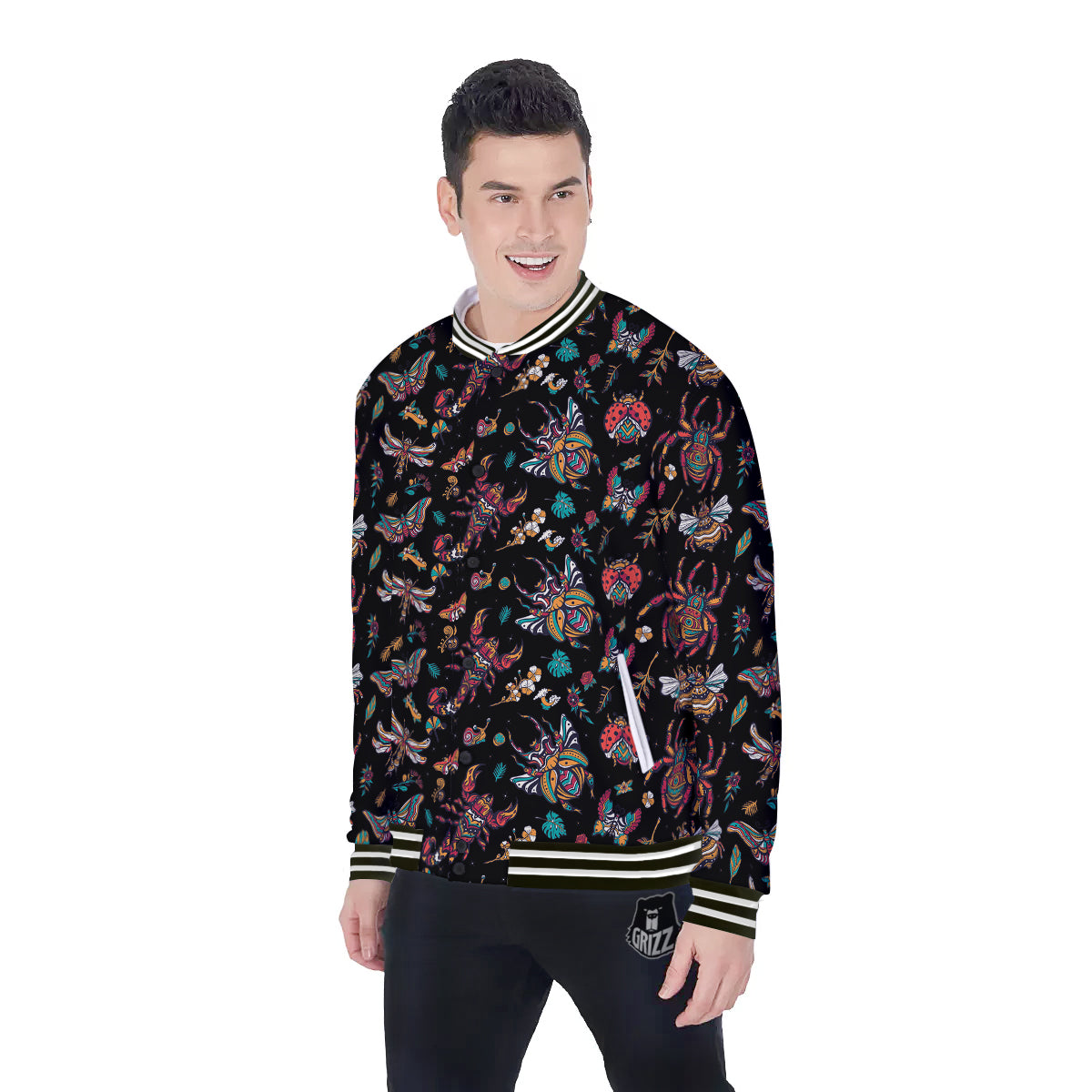 Insect Old School Tattoo Print Pattern Baseball Jacket-grizzshop