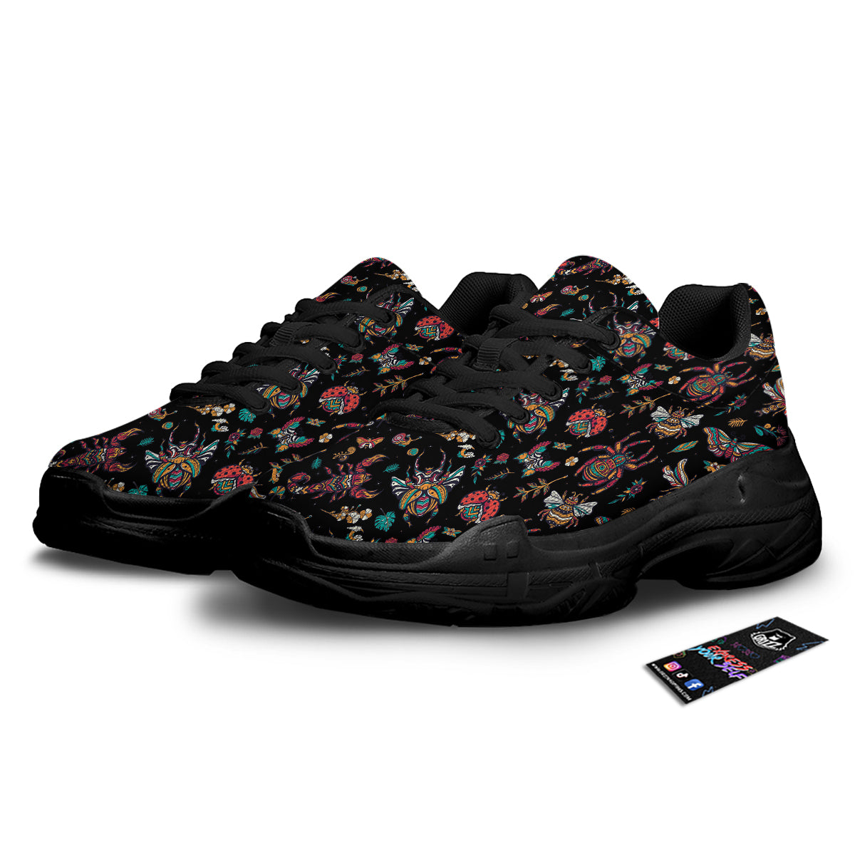 Insect Old School Tattoo Print Pattern Black Chunky Shoes-grizzshop
