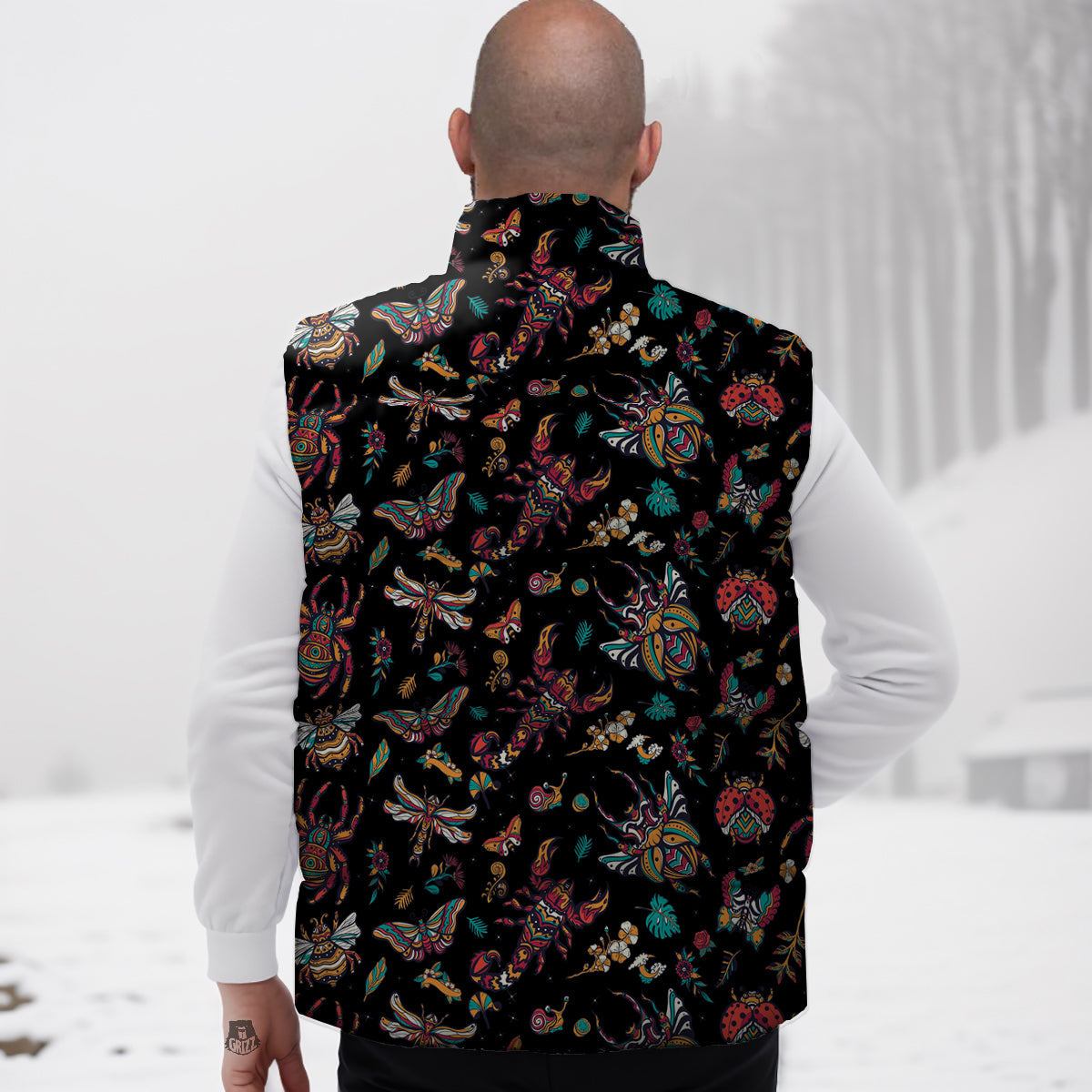 Insect Old School Tattoo Print Pattern Down Vest