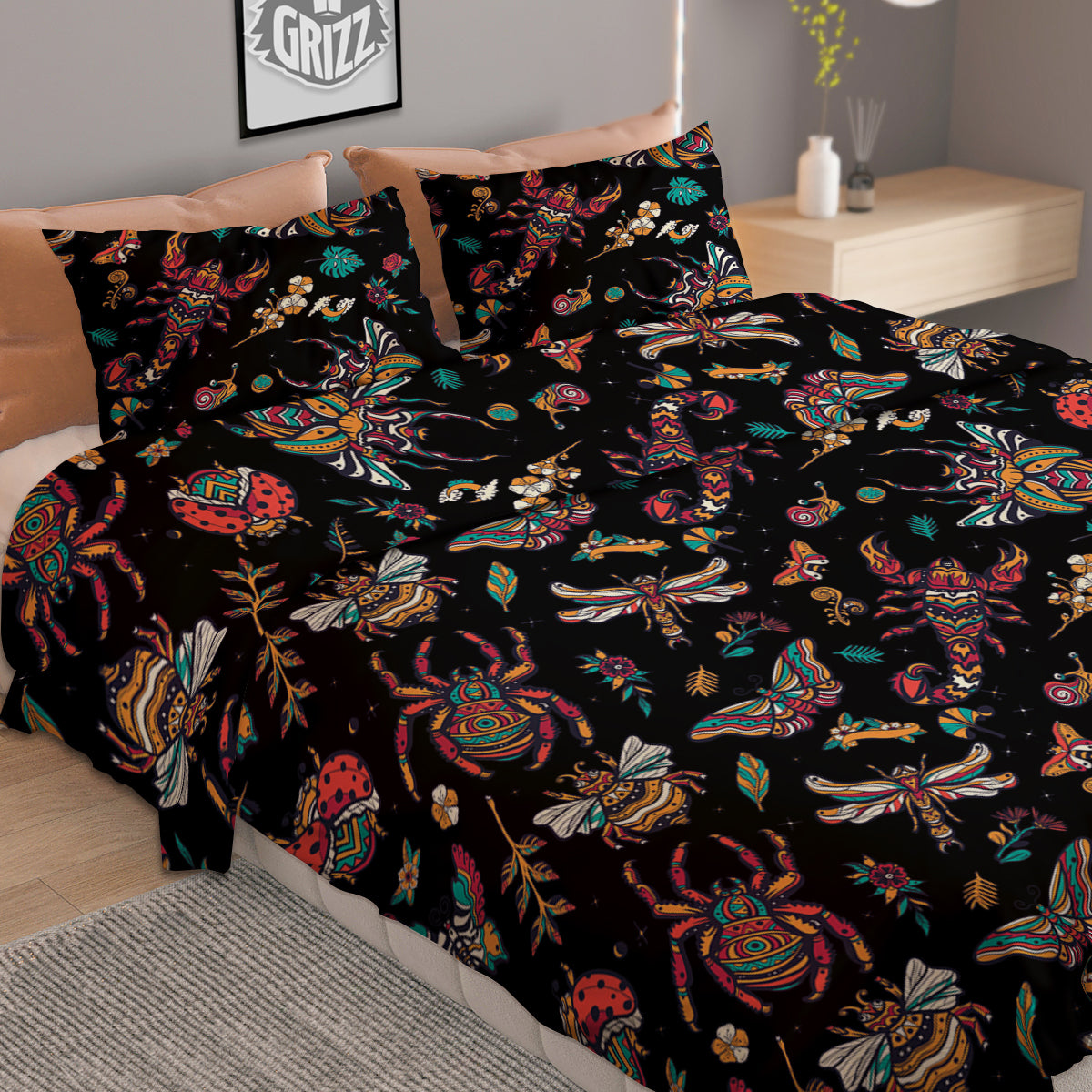 Insect Old School Tattoo Print Pattern Duvet Cover Bedding Set