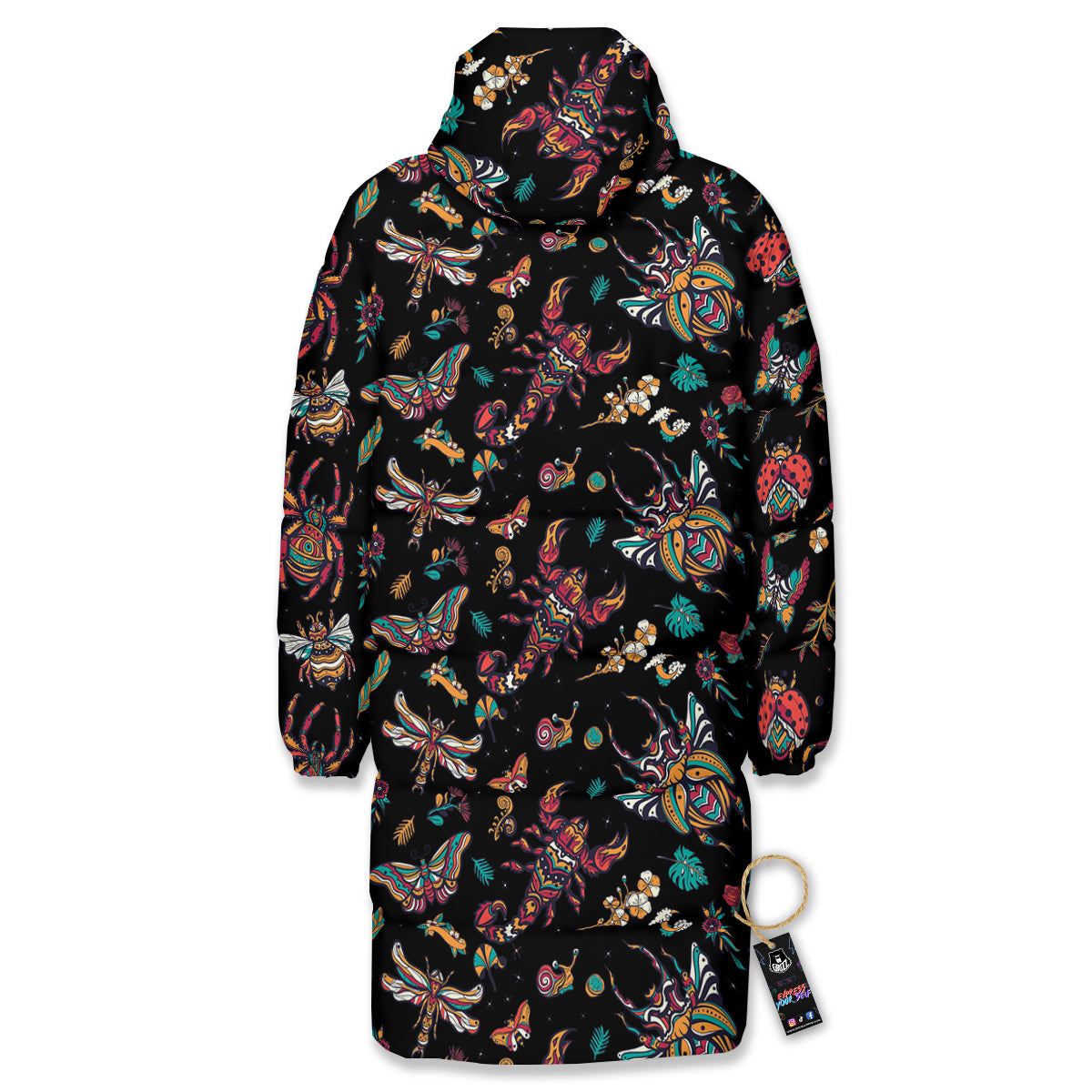 Insect Old School Tattoo Print Pattern Long Down Jacket-grizzshop