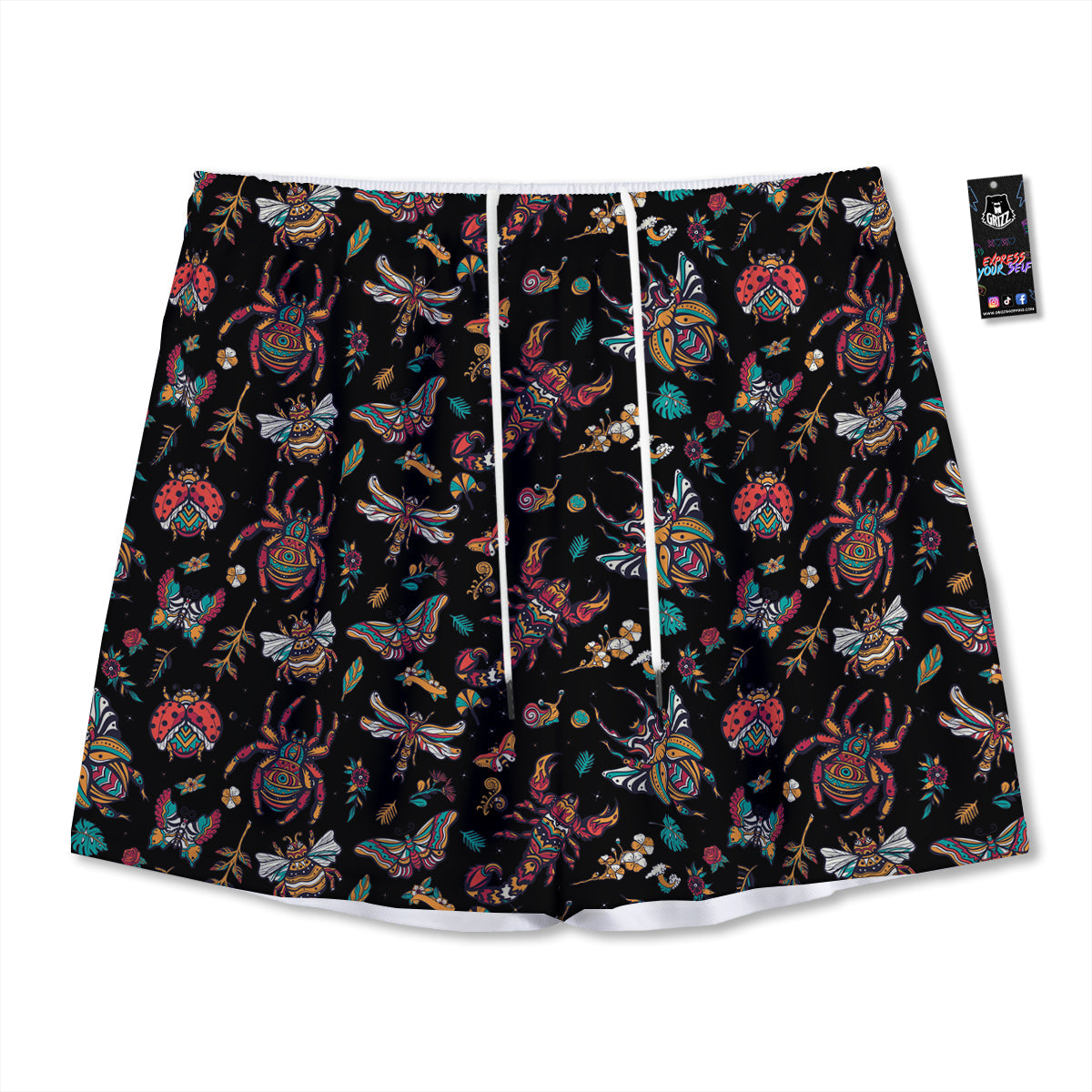 Lavender Embroidery Print Pattern Mesh Shorts