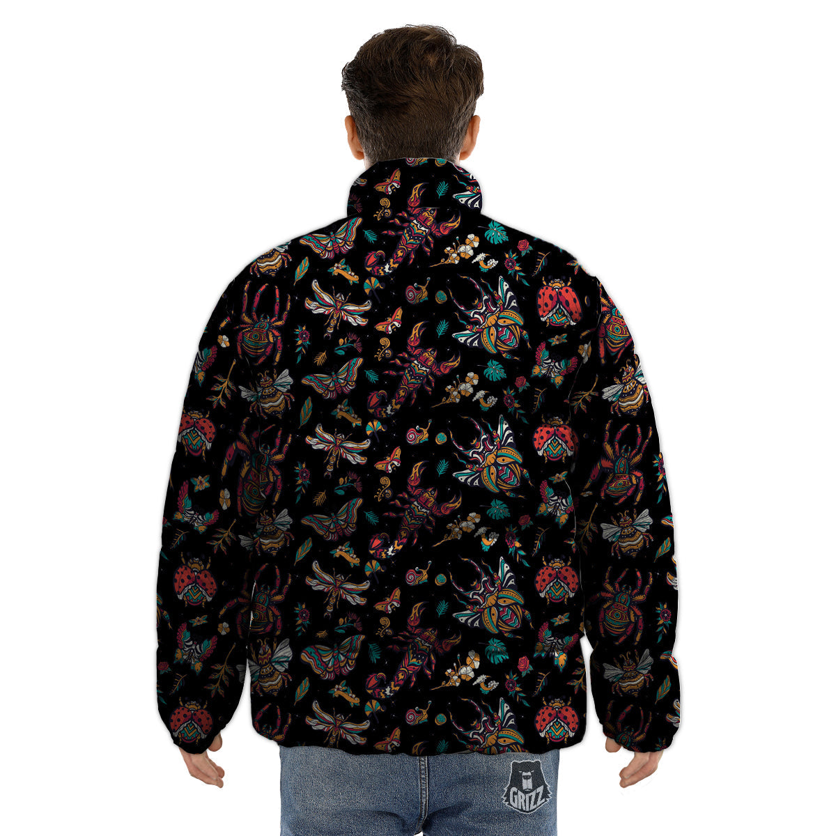 Insect Old School Tattoo Print Pattern Puffer Jacket-grizzshop