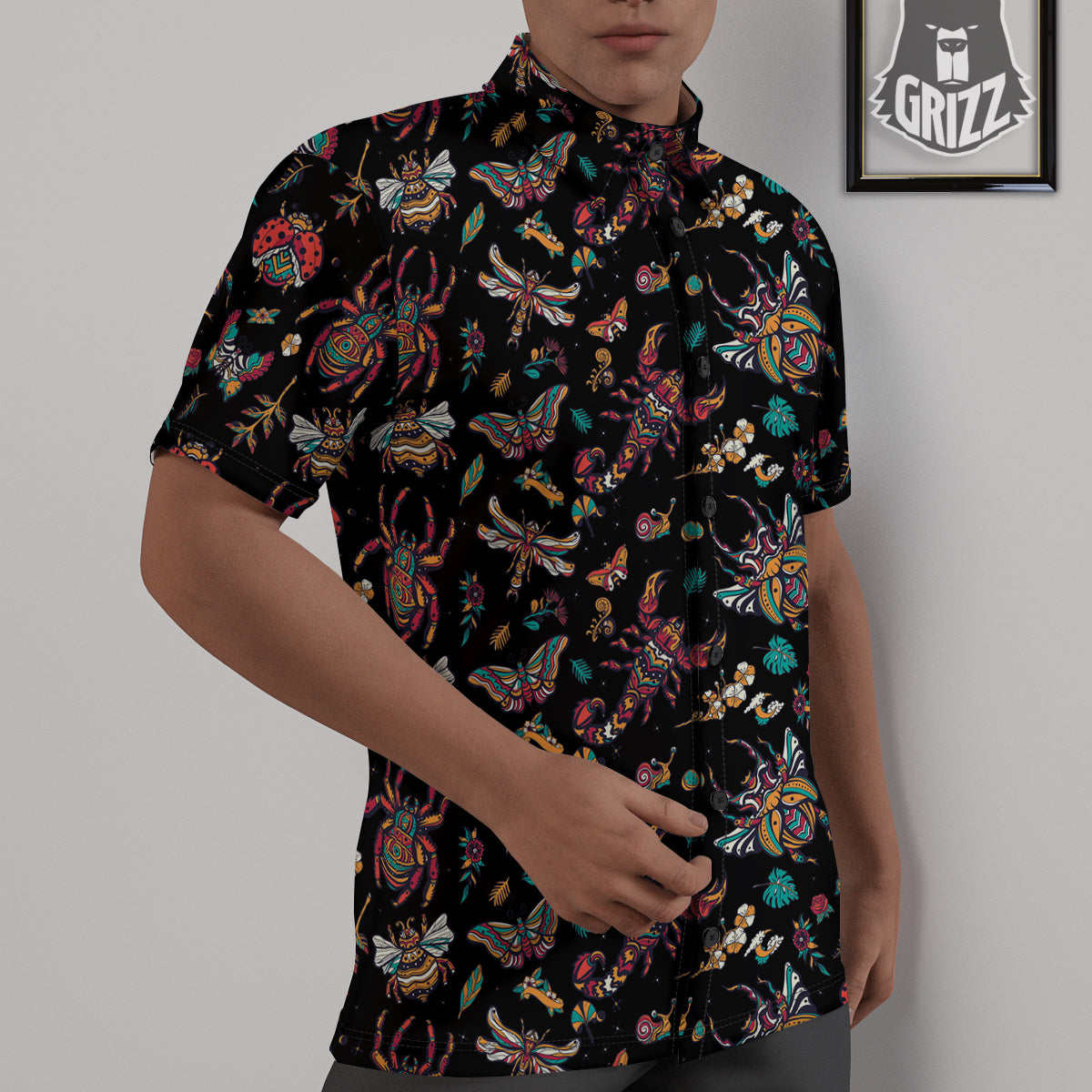 Insect Old School Tattoo Print Pattern Untucked Shirts-grizzshop