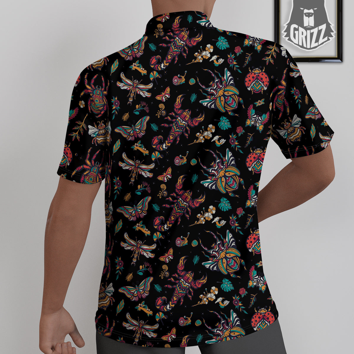 Insect Old School Tattoo Print Pattern Untucked Shirts-grizzshop