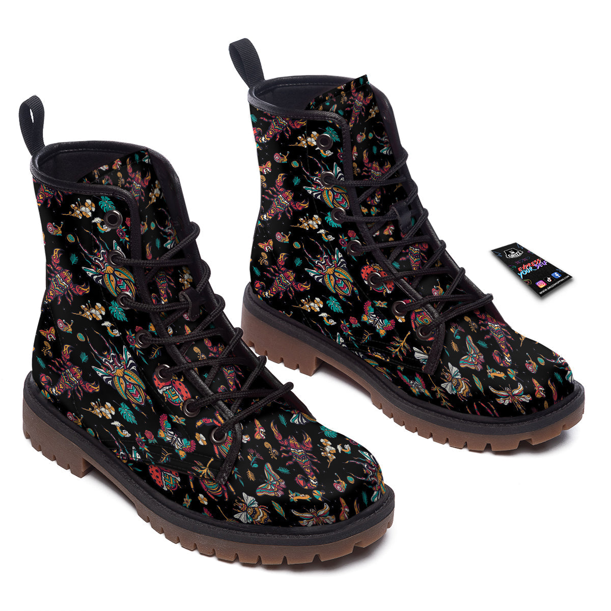Insect Old School Tattoo Print Pattern Work Boots-grizzshop