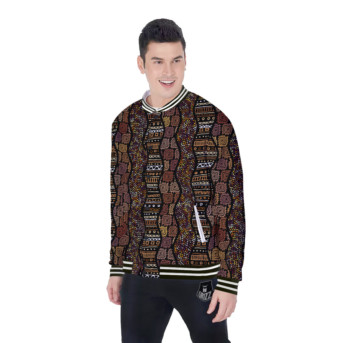 Inspired African Afro Print Pattern Baseball Jacket-grizzshop