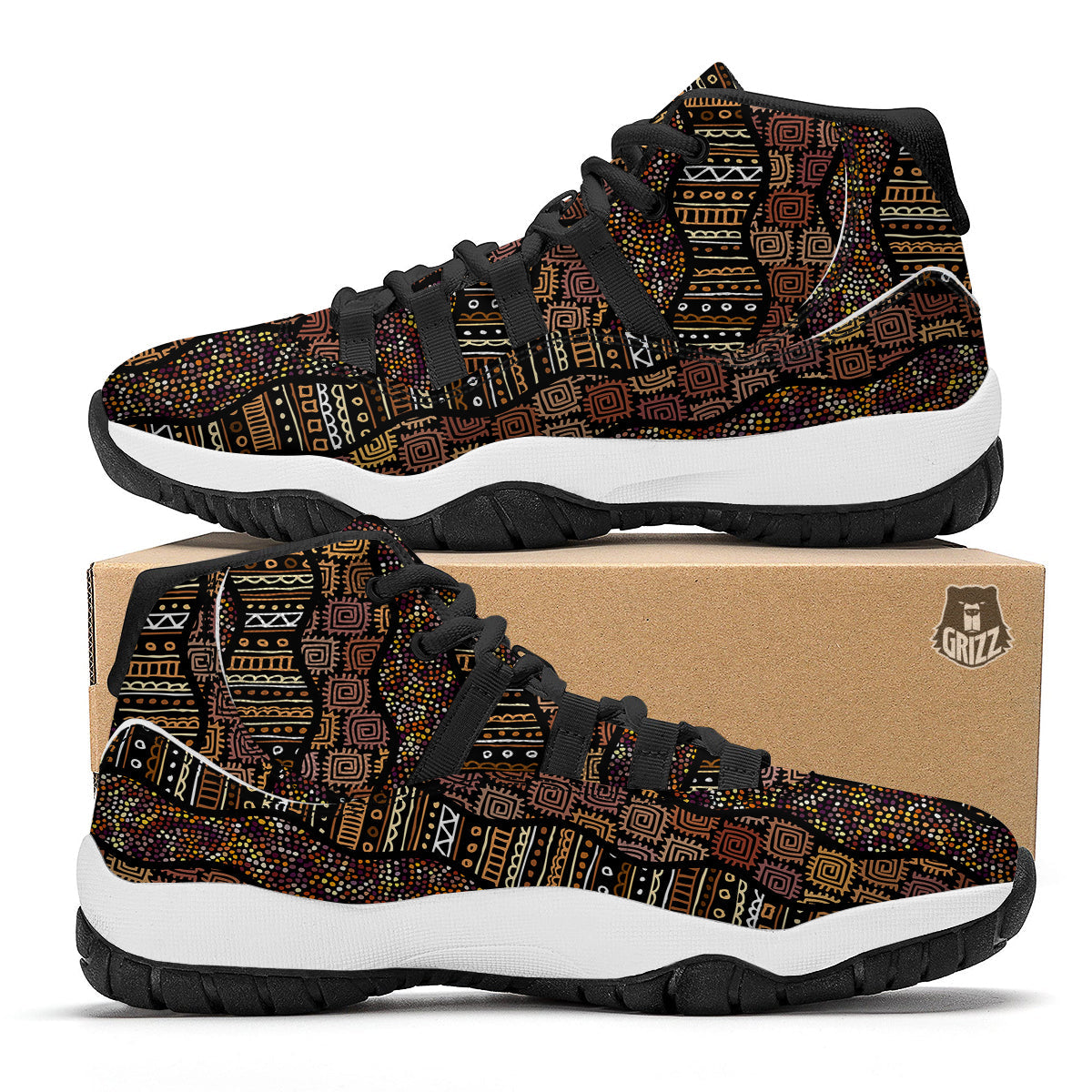 Inspired African Afro Print Pattern Black Bball Shoes-grizzshop