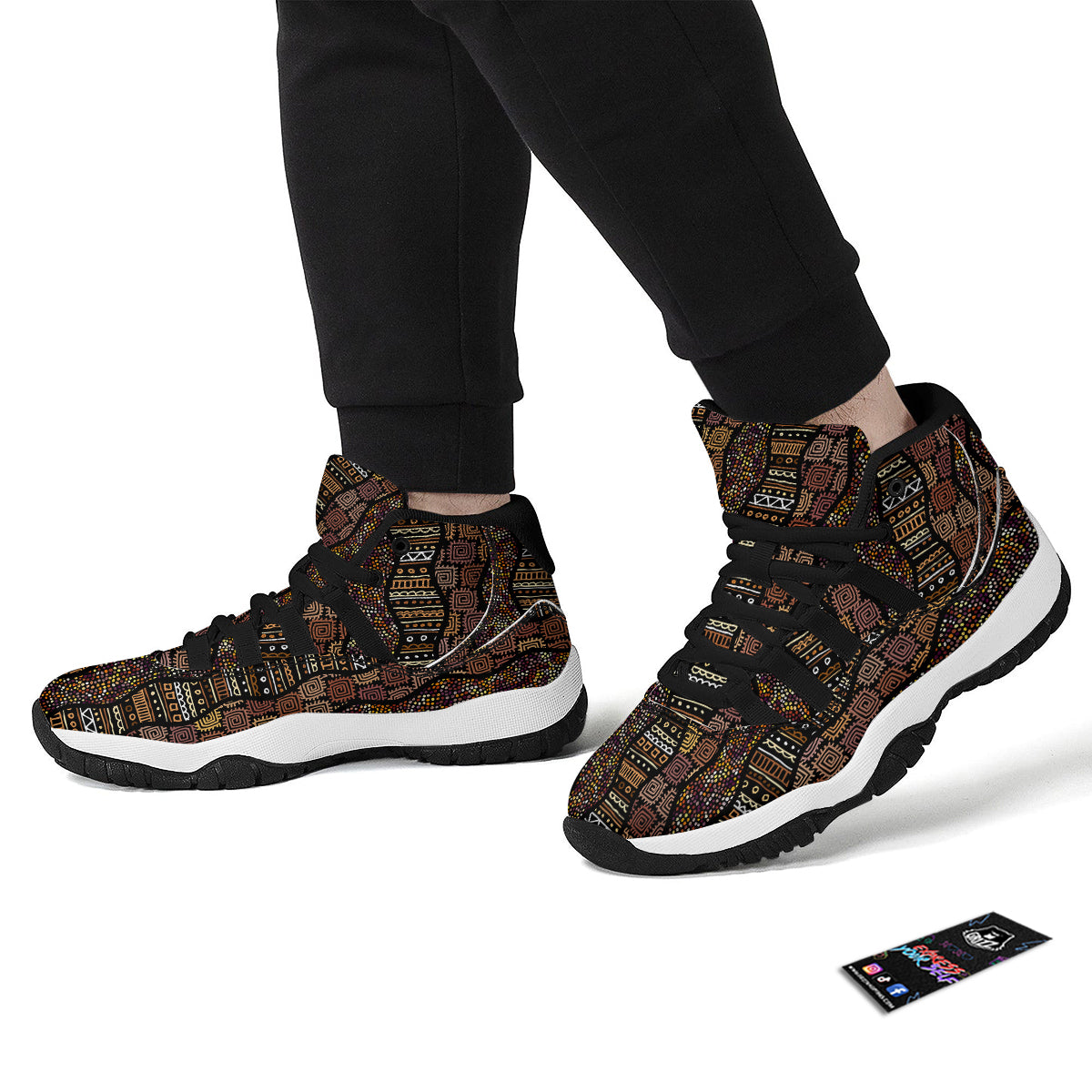 Inspired African Afro Print Pattern Black Bball Shoes-grizzshop