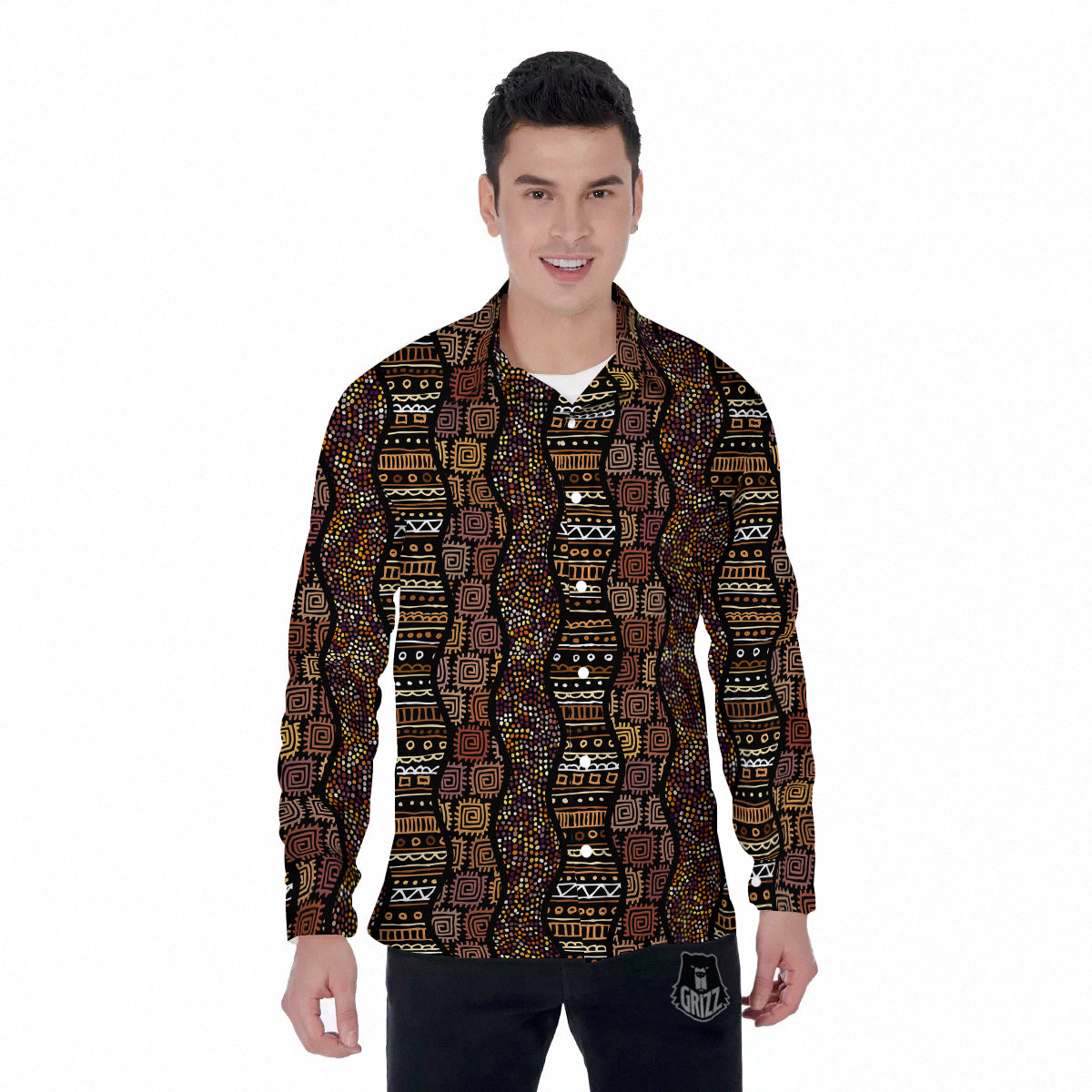 Inspired African Afro Print Pattern Men's Long Sleeve Shirts-grizzshop