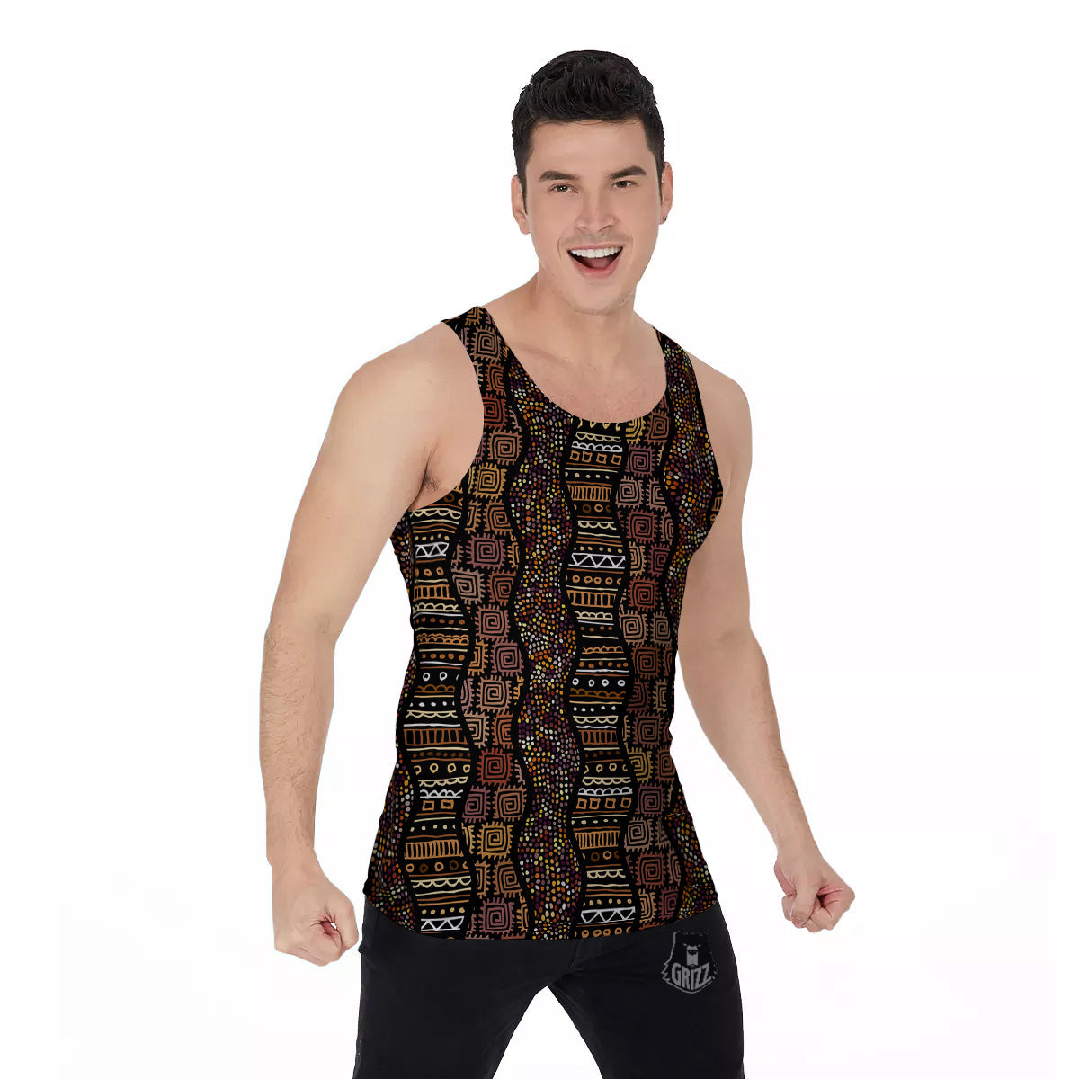 Inspired African Afro Print Pattern Men's Tank Top-grizzshop