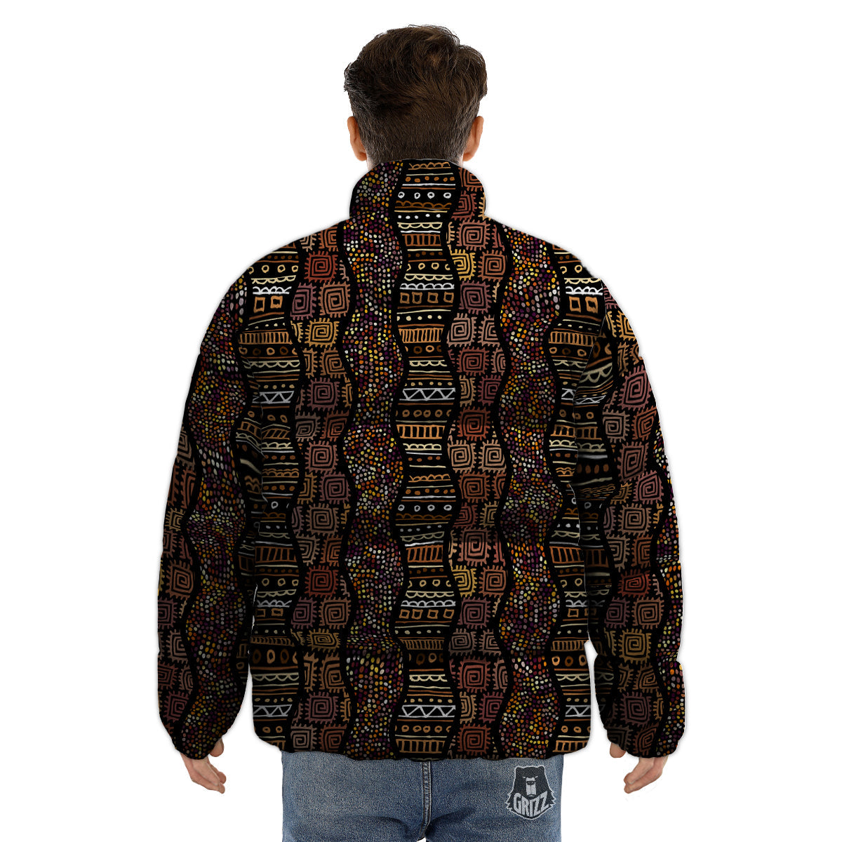 Inspired African Afro Print Pattern Puffer Jacket-grizzshop