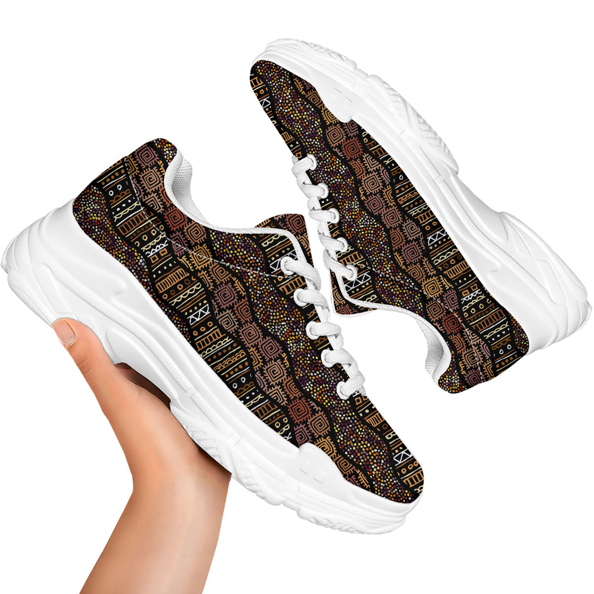 Inspired African Afro Print Pattern White Chunky Shoes-grizzshop